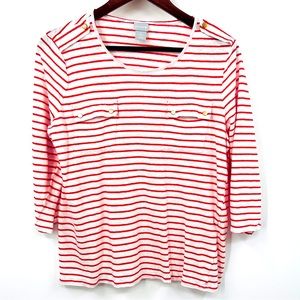 Chico's Red and White Striped Blouse
